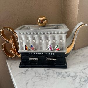 Bloomingdale's Gold and Black Teapot with Flag Accents